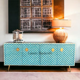 Bone Inlay Fish-scale Design Media Console Sky Blue | Entertainment Unit